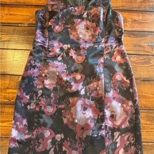 Ann Taylor Black and Pink Strapless Sheath Midi Dress